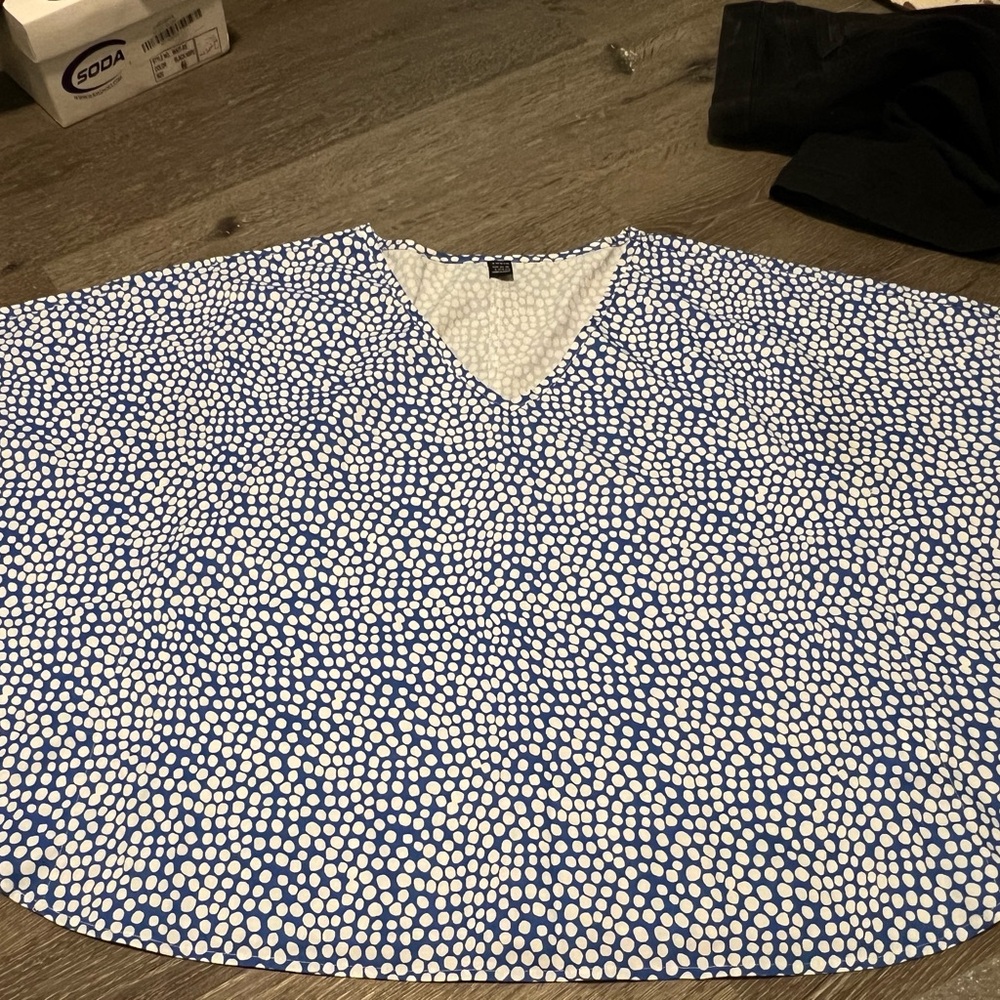 Blue and White Batwing Polka Dot Women's Top